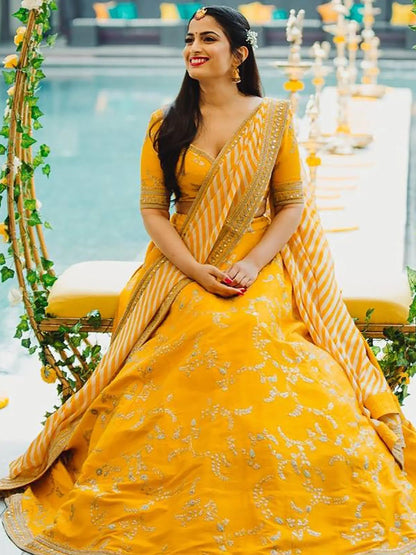 Marvelous Yellow Color Bridalwear Embroidered Lehenga Choli - Zeel Clothing