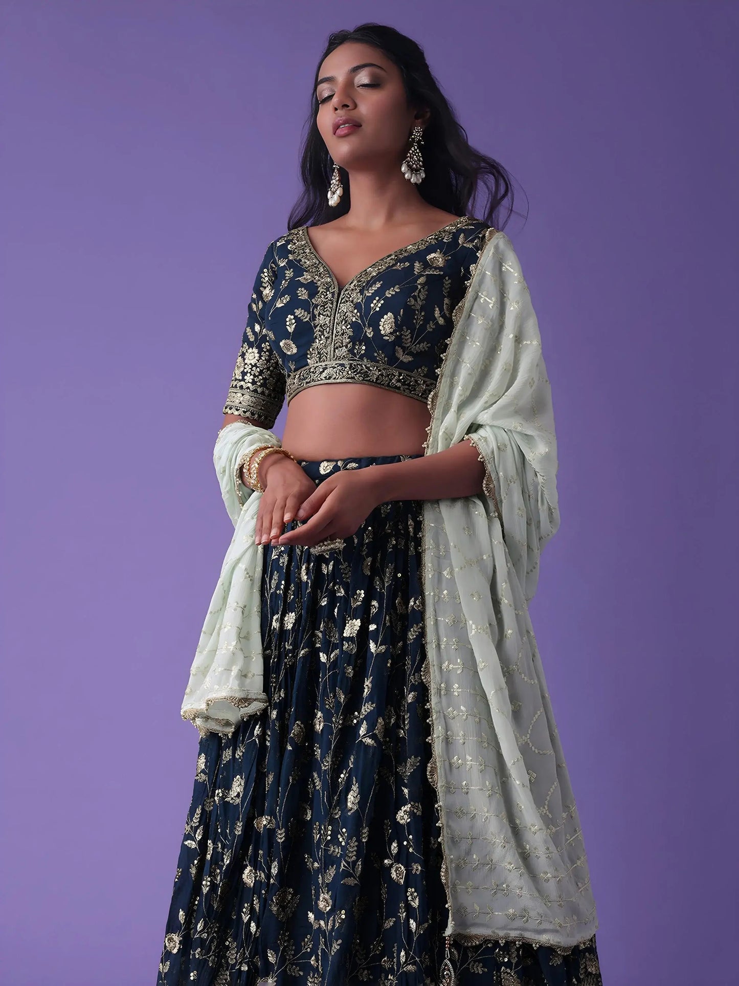 Mesmerizing Blue Zari Embroidered Georgette Wedding Wear Lehenga Choli - Zeel Clothing