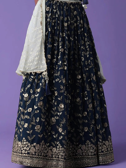 Mesmerizing Blue Zari Embroidered Georgette Wedding Wear Lehenga Choli - Zeel Clothing