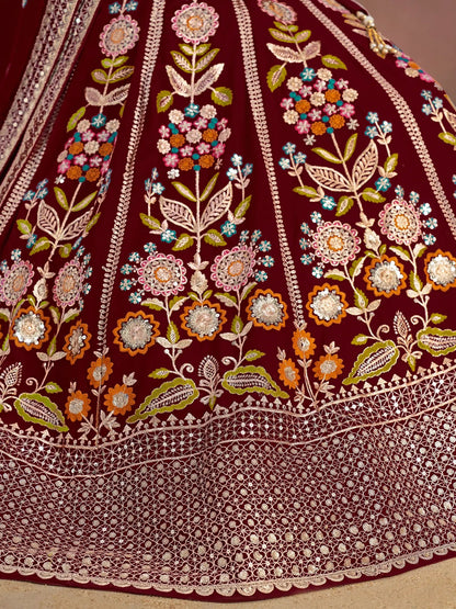 Mesmerizing Maroon Thread Work Georgette Wedding Lehenga Choli - Zeel Clothing