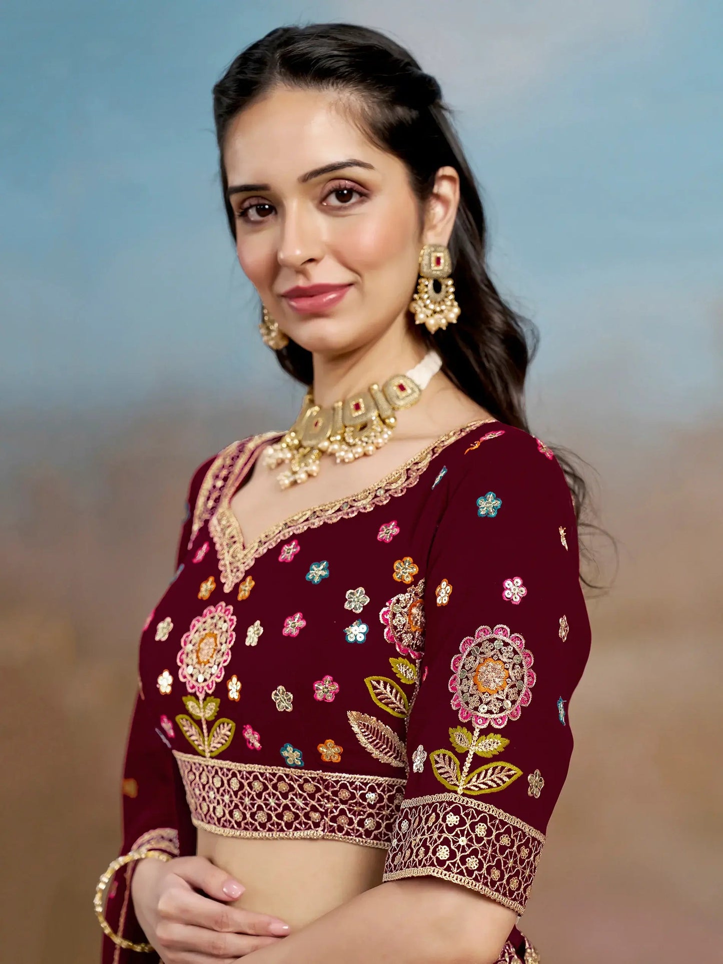 Mesmerizing Maroon Thread Work Georgette Wedding Lehenga Choli - Zeel Clothing