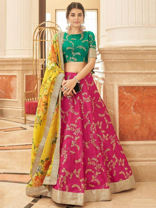Mesmerizing Pink Sequins Art Silk Reception Wear Lehenga Choli - Zeel Clothing