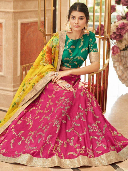 Mesmerizing Pink Sequins Art Silk Reception Wear Lehenga Choli - Zeel Clothing