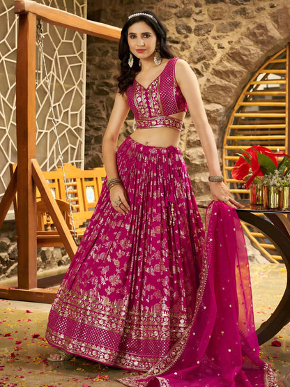 Mesmerizing Rani Zari Embroidery Silk Lehenga Choli With Dupatta - Zeel Clothing