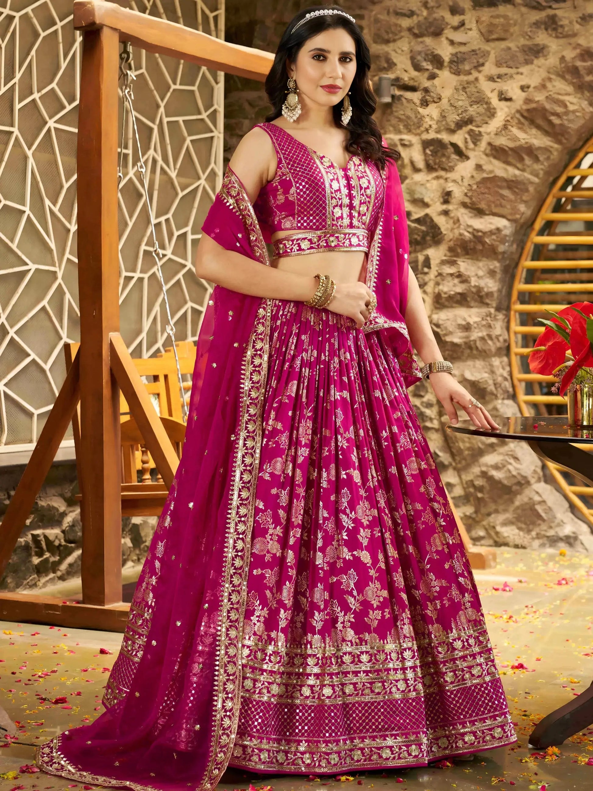 Mesmerizing Rani Zari Embroidery Silk Lehenga Choli With Dupatta - Zeel Clothing