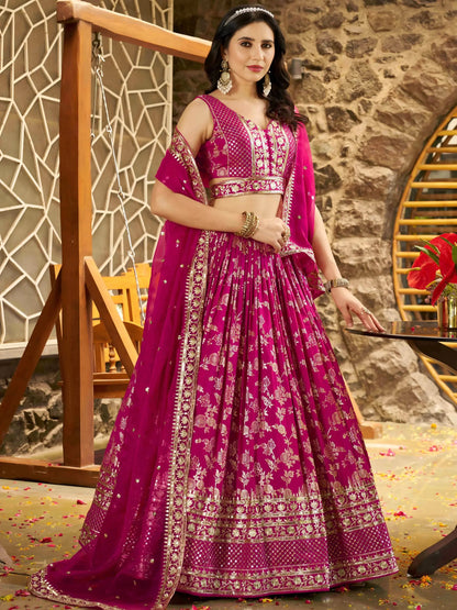 Mesmerizing Rani Zari Embroidery Silk Lehenga Choli With Dupatta - Zeel Clothing