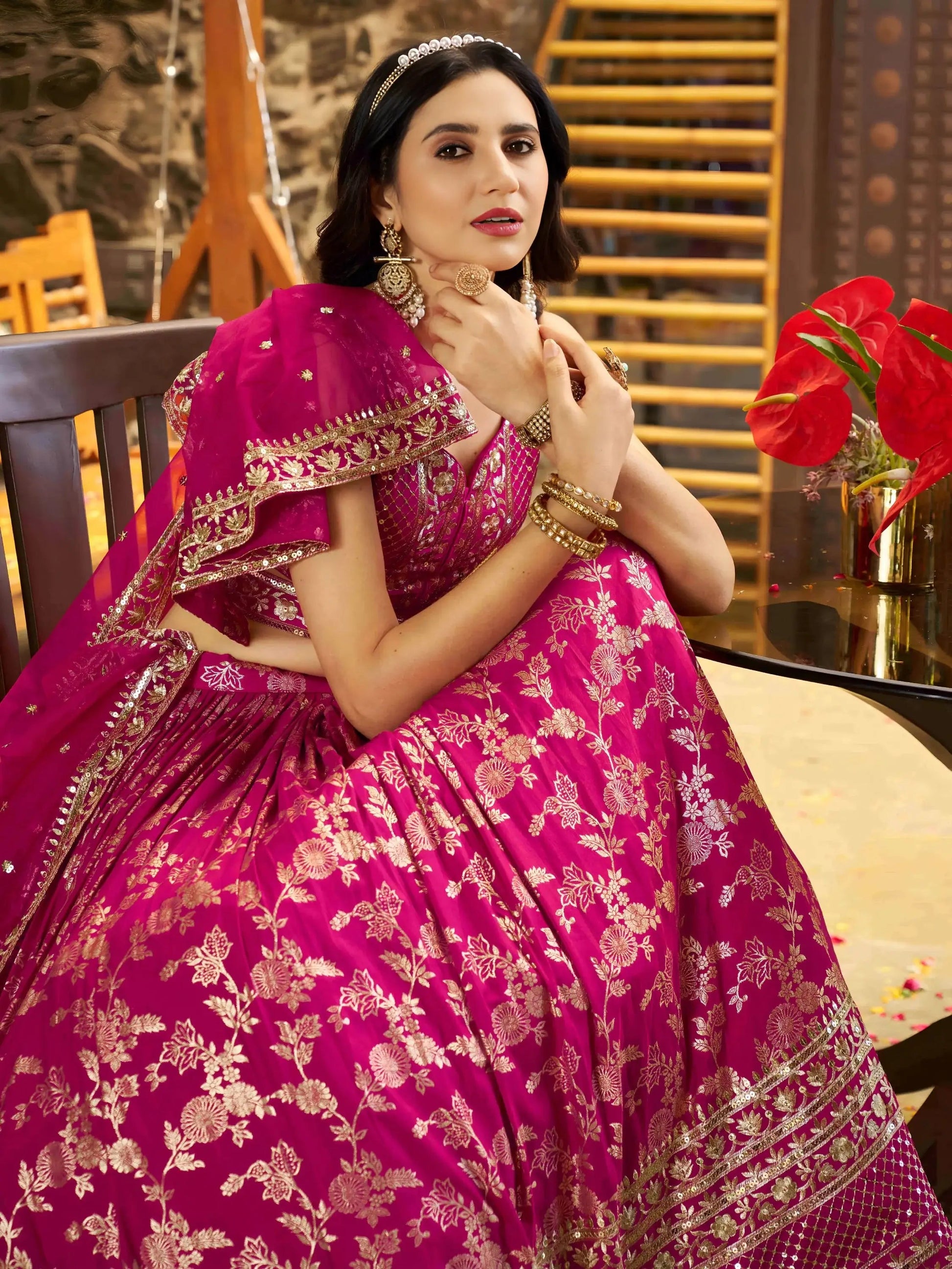 Mesmerizing Rani Zari Embroidery Silk Lehenga Choli With Dupatta - Zeel Clothing