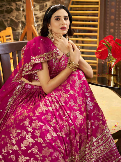 Mesmerizing Rani Zari Embroidery Silk Lehenga Choli With Dupatta - Zeel Clothing