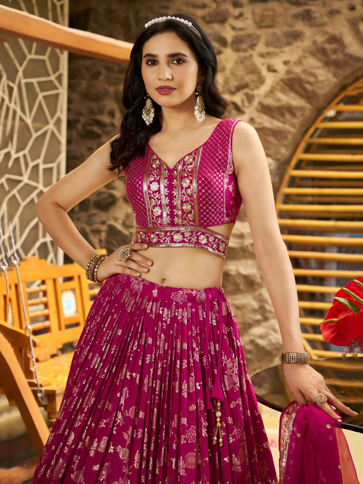 Mesmerizing Rani Zari Embroidery Silk Lehenga Choli With Dupatta - Zeel Clothing
