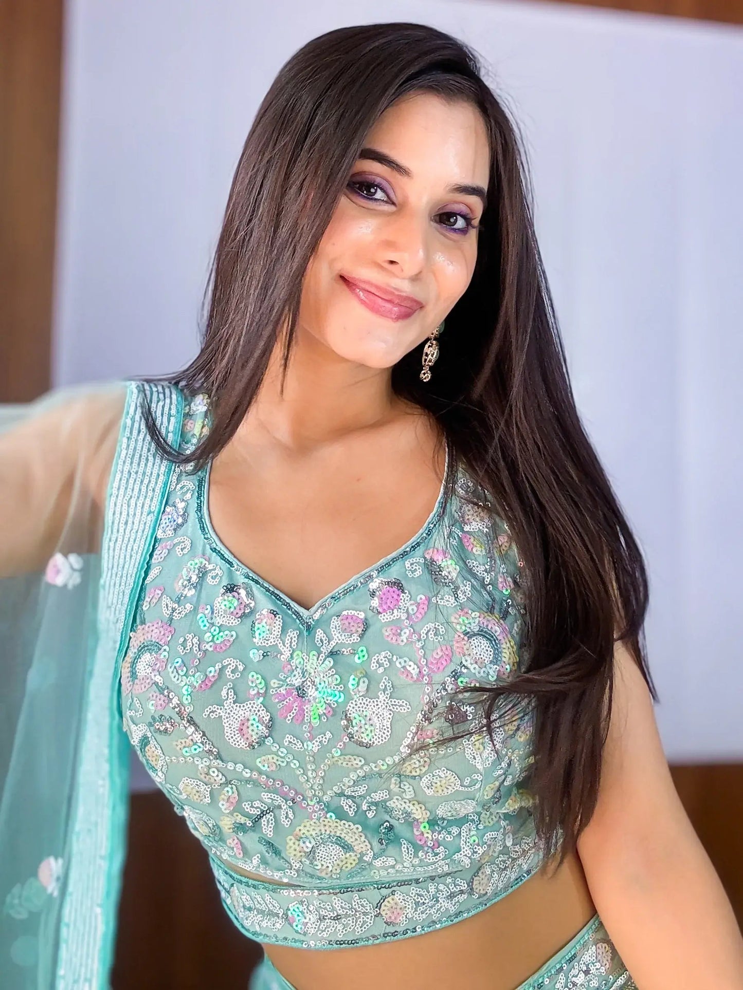 Mesmerizing Sky-Blue Sequins Net Party Wear Lehenga Choli With Dupatta - Zeel Clothing