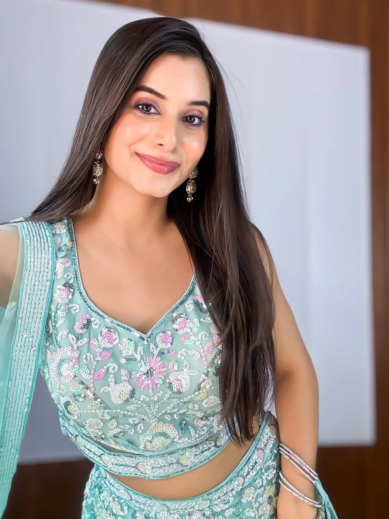 Mesmerizing Sky-Blue Sequins Net Party Wear Lehenga Choli With Dupatta - Zeel Clothing