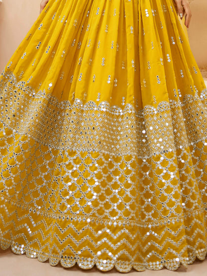 Mesmerizing Yellow Sequins Georgette Haldi Wear Lehenga Choli - Zeel Clothing