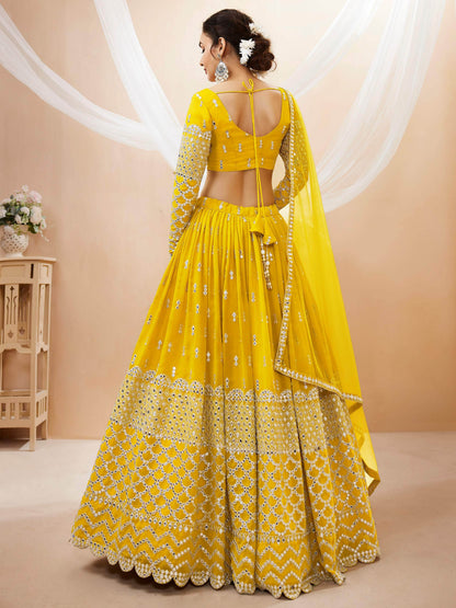Mesmerizing Yellow Sequins Georgette Haldi Wear Lehenga Choli - Zeel Clothing
