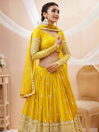 Mesmerizing Yellow Sequins Georgette Haldi Wear Lehenga Choli - Zeel Clothing