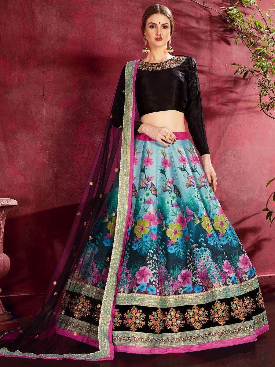 Multi-Color Floral Print Banglori Silk Wedding Wear Lehenga Choli - Zeel Clothing