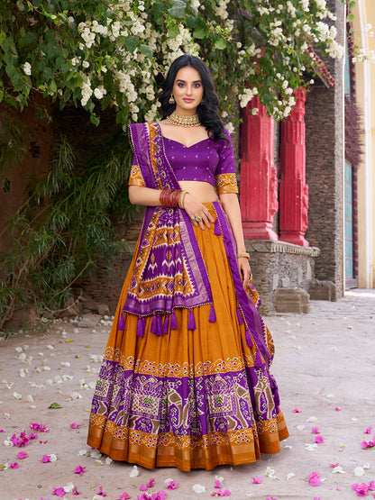 Mustard Color Patola Printed Tussar Silk Lehenga Choli