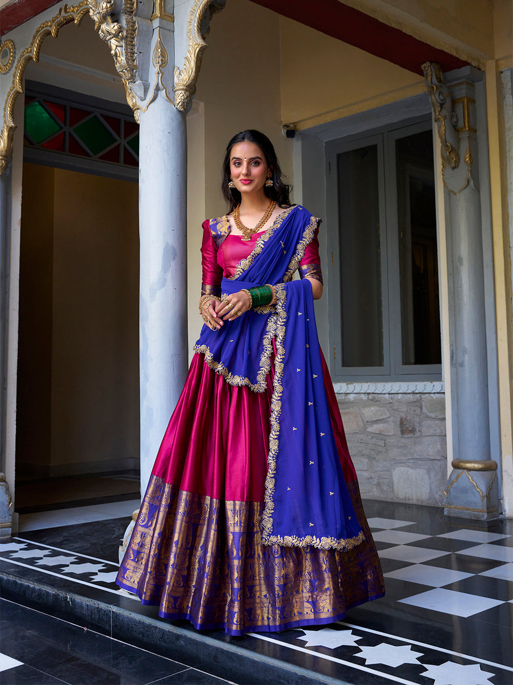Pink Color Zari Weaving Work Narayan Pattu Lehenga Choli