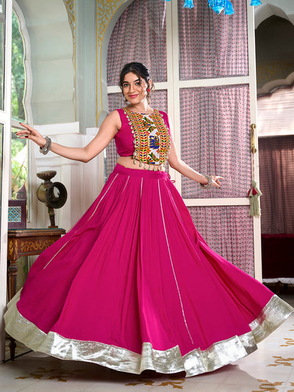 Pink Color Plain And Gamthi Work Rayon Co-ord Set Traditional Wear Choli