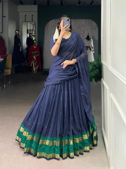 Navy Blue Color Zari Weaving Work Chanderi Lehenga Choli