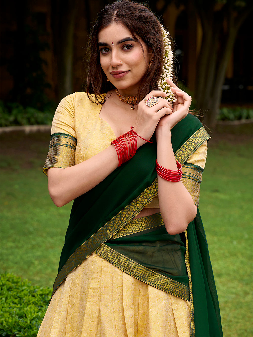 Green Color Zari Weaving Work Kanchipuram Lehenga Choli