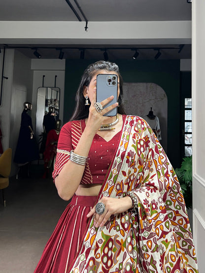 Maroon Color Zari Weaving Work With Embossed Design Chanderi Lehenga Choli