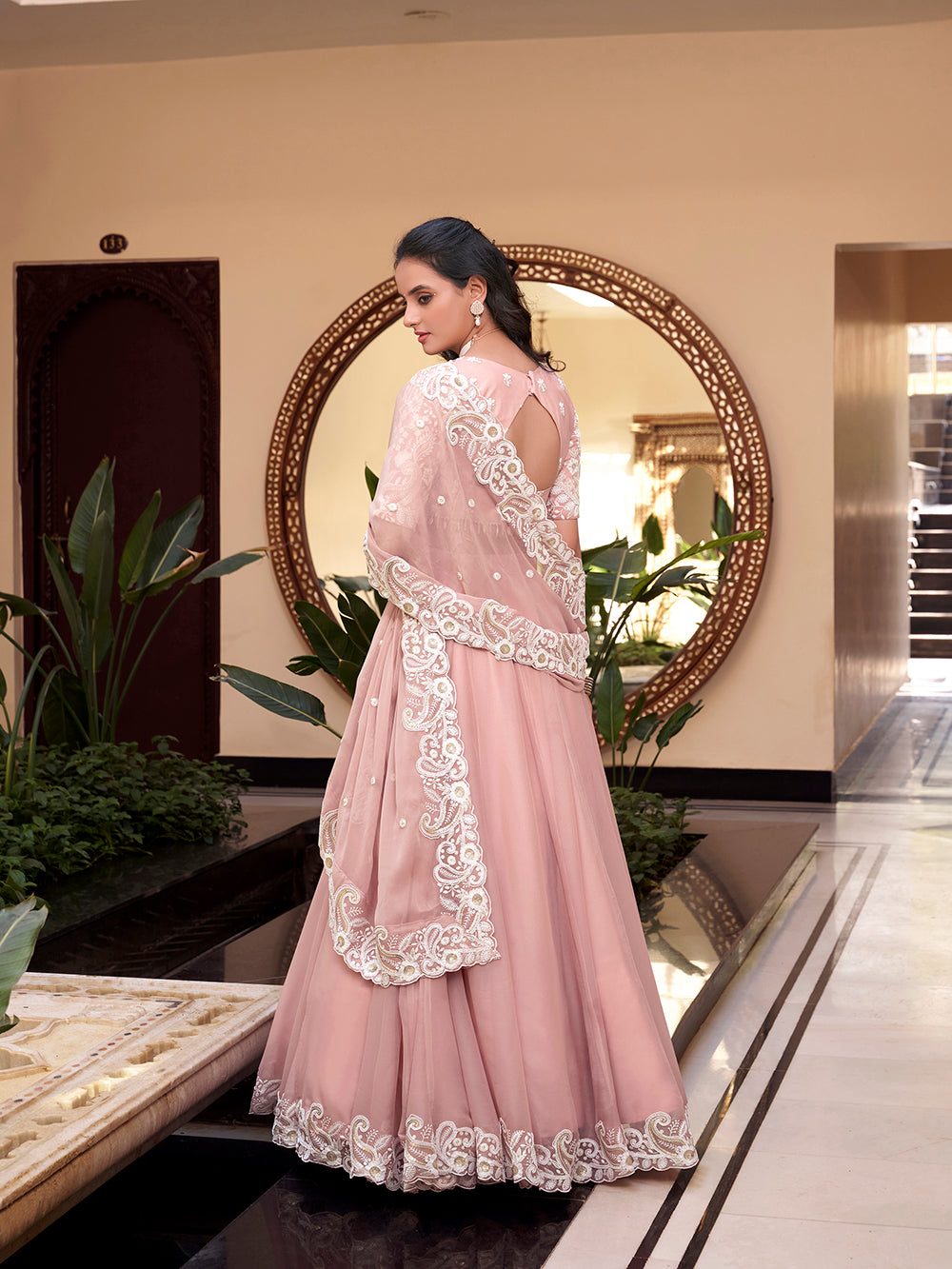 Pastel Pink Color Pearl Coding And Sequins Embroidery Work Weone Silk Lehenga Choli