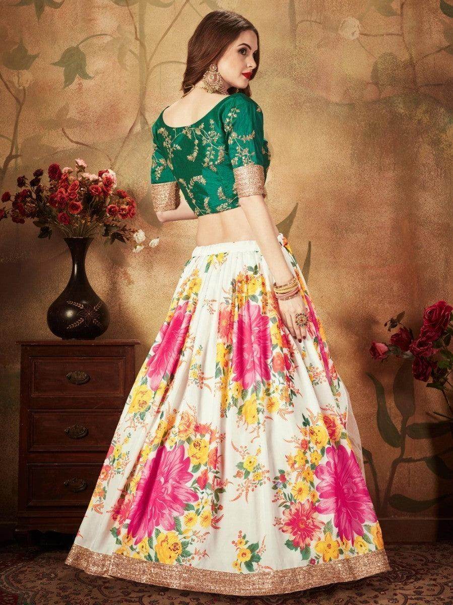 Off-White Floral Digital Printed Organza Bridal Lehenga Choli - Zeel Clothing