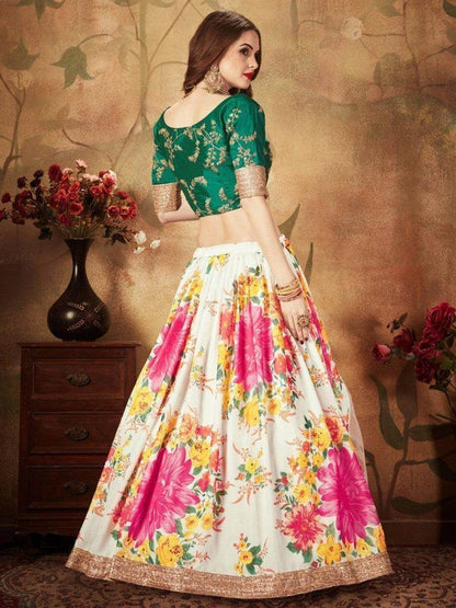 Off-White Floral Digital Printed Organza Bridal Lehenga Choli - Zeel Clothing