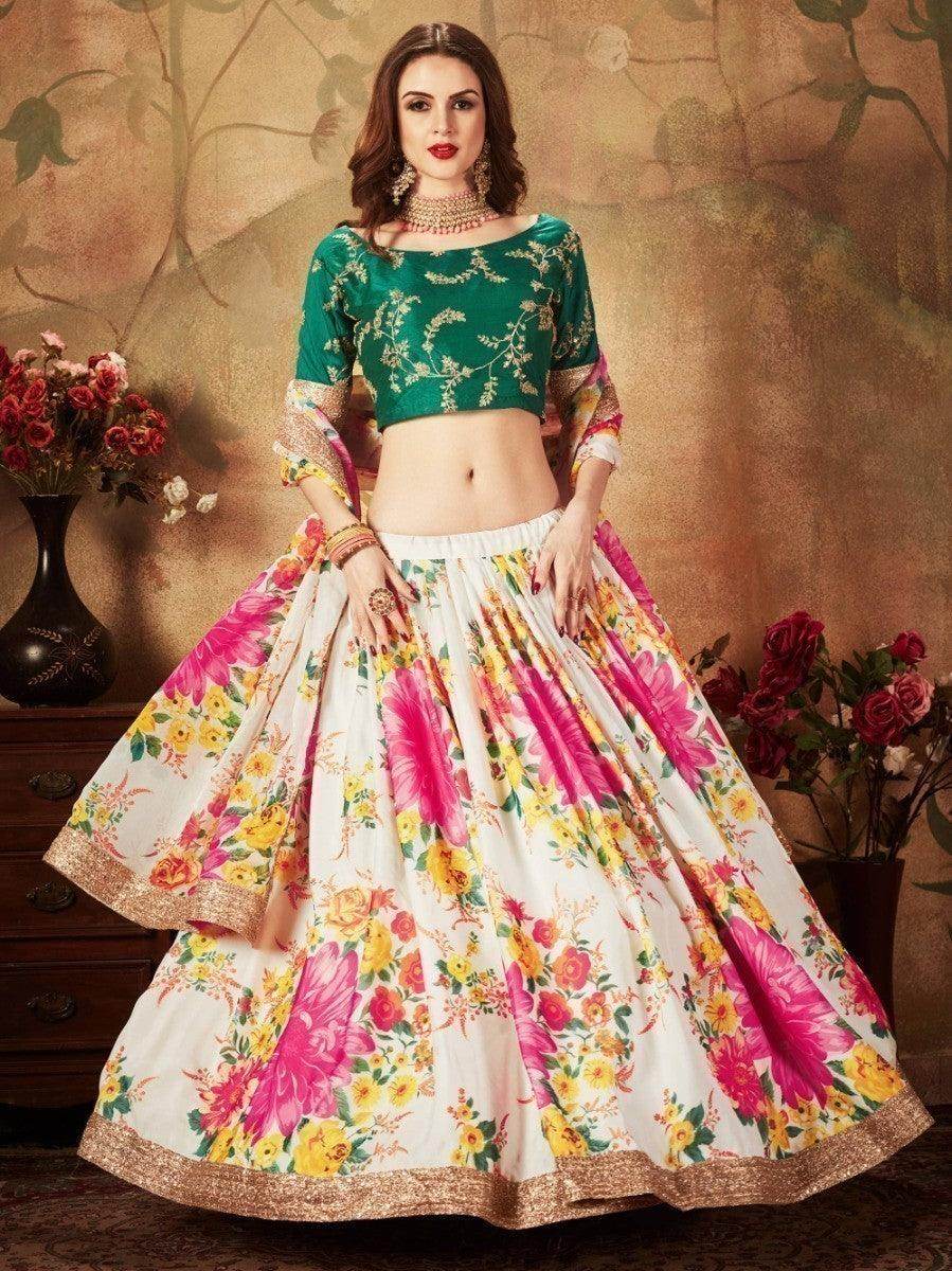 Off-White Floral Digital Printed Organza Bridal Lehenga Choli - Zeel Clothing
