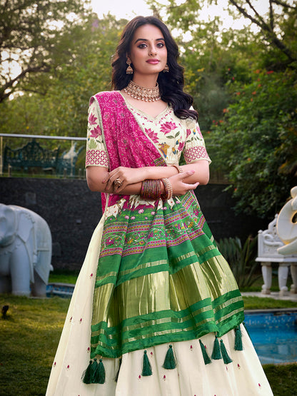 Lotus Design With Sequince And Thread Embroidery Work Khadi Cotton Lehenga Choli