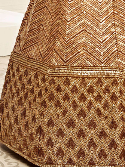 Outstanding Brown Embroidered Slub Silk Wedding Wear Lehenga Choli - Zeel Clothing