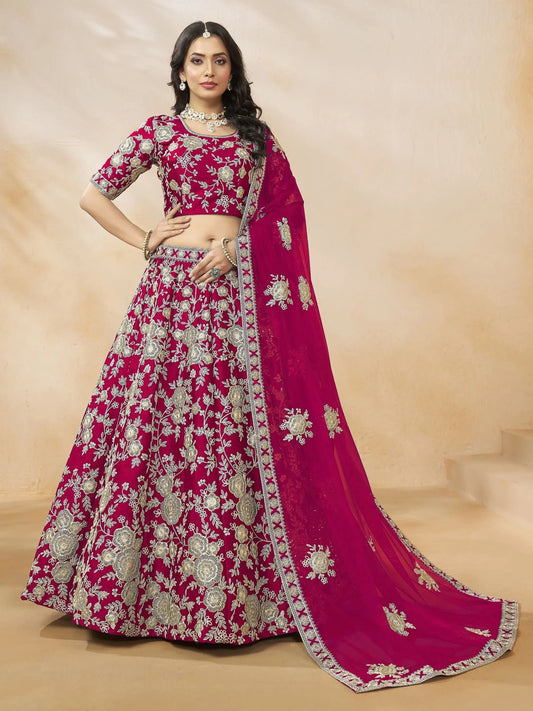 Outstanding Hot Pink Dori Embroidery Silk Engagement Wear Lehenga Choli - Zeel Clothing