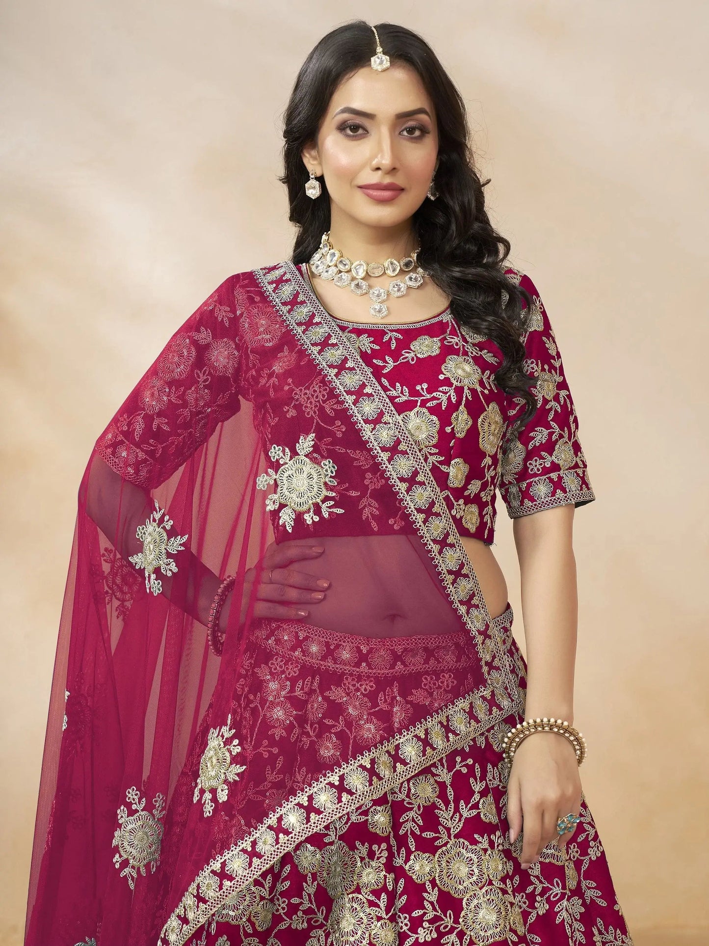 Outstanding Hot Pink Dori Embroidery Silk Engagement Wear Lehenga Choli - Zeel Clothing