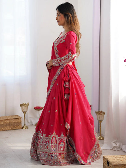 Outstanding Red Sequins Silk Wedding Wear Lehenga Choli With Dupatta - Zeel Clothing