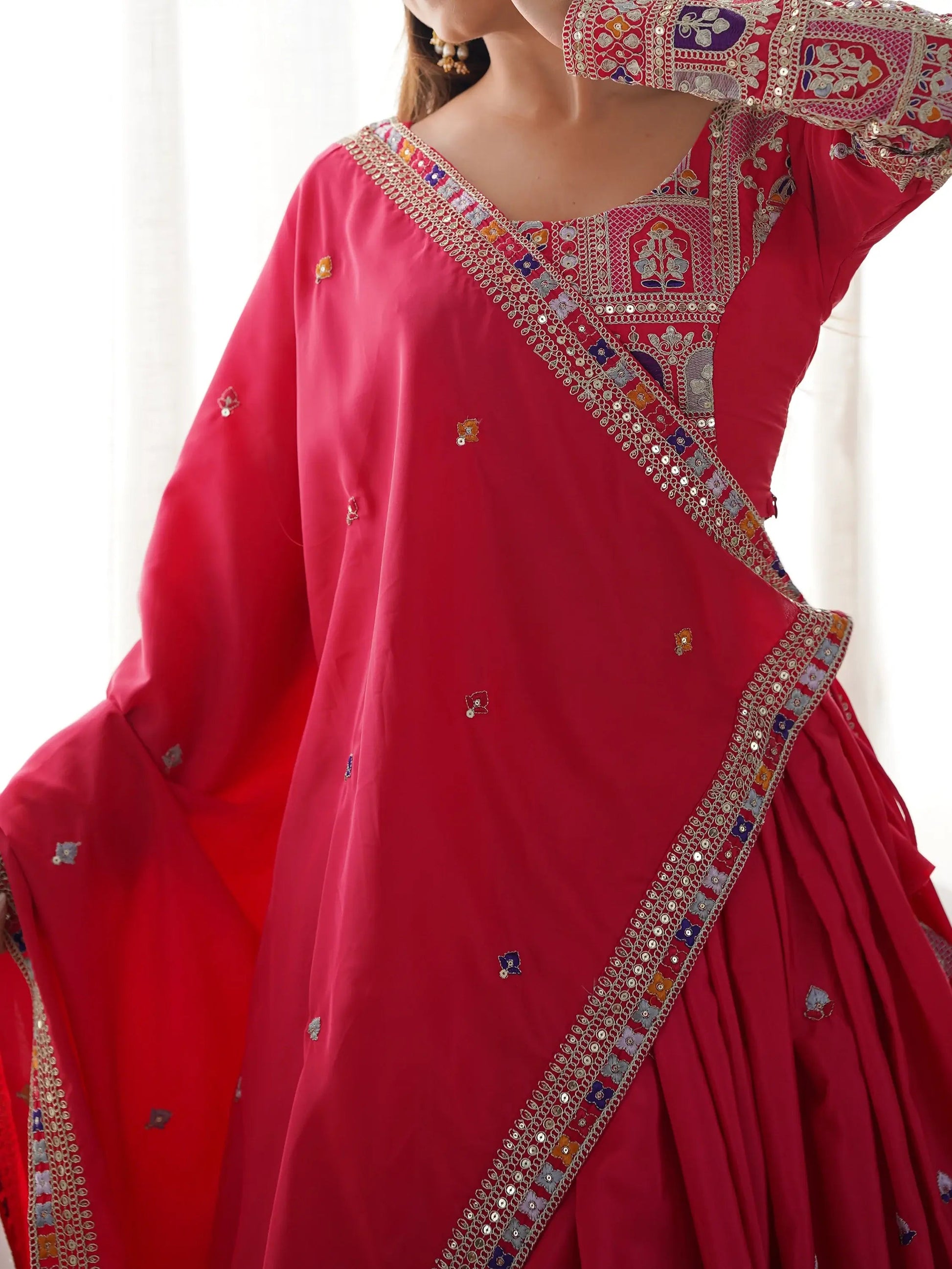 Outstanding Red Sequins Silk Wedding Wear Lehenga Choli With Dupatta - Zeel Clothing