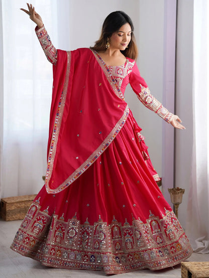 Outstanding Red Sequins Silk Wedding Wear Lehenga Choli With Dupatta - Zeel Clothing