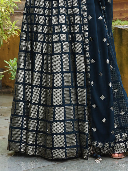 Outstanding Teal Blue Embroidered Georgette Wedding Lehenga Choli - Zeel Clothing