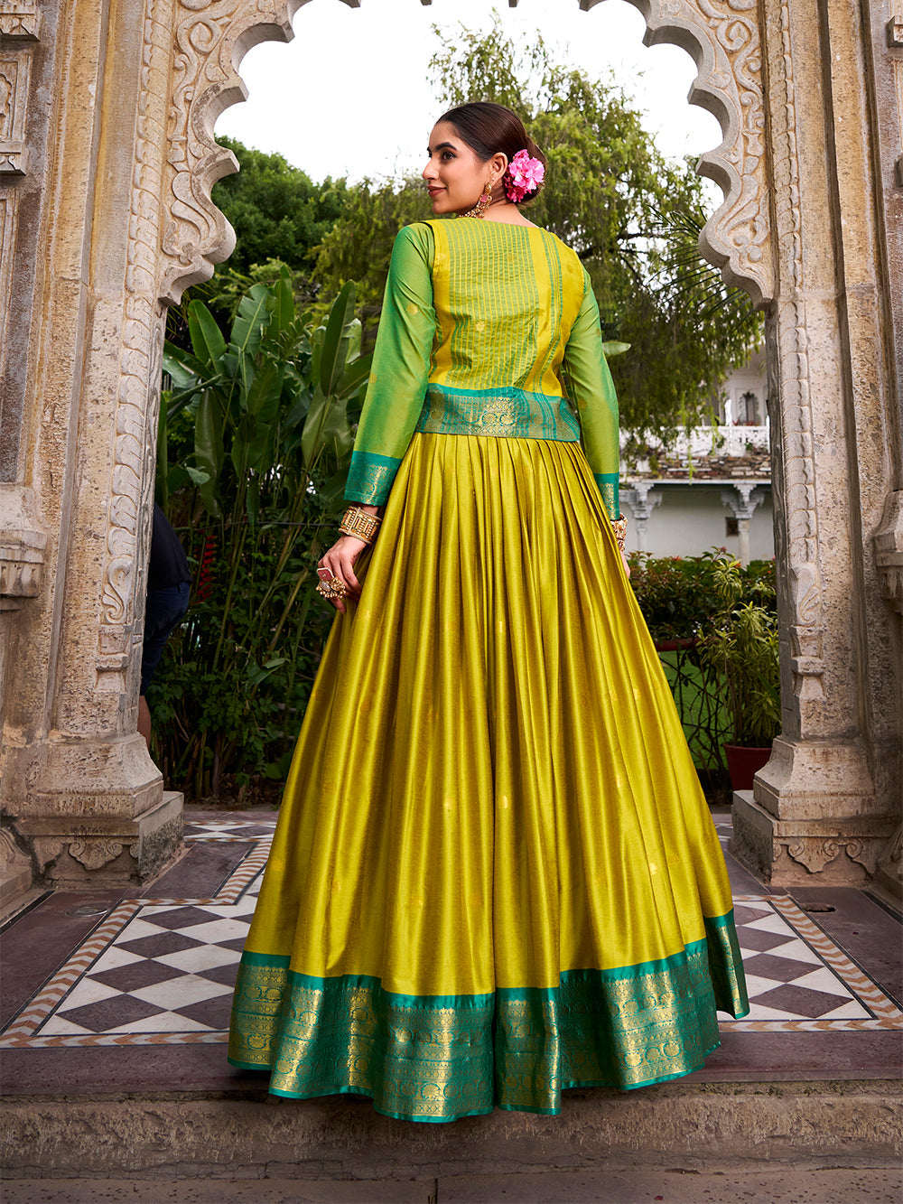 Parrot Color Zari Weaving Work Poly Cotton Lehenga Choli