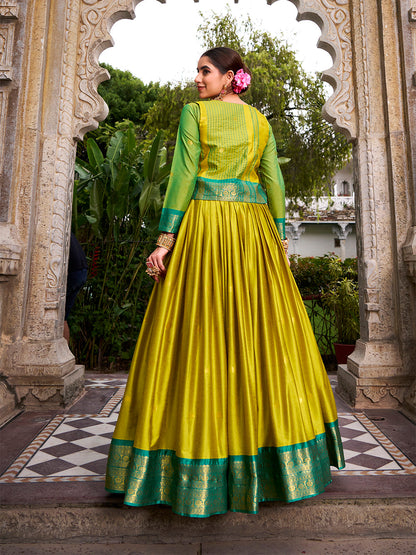 Parrot Color Zari Weaving Work Poly Cotton Lehenga Choli