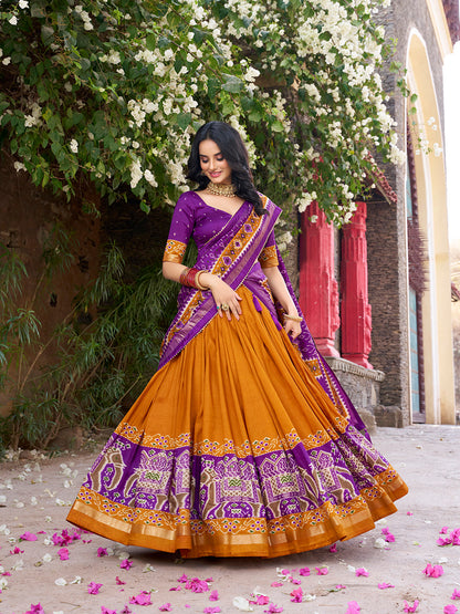 Mustard Color Patola Printed Tussar Silk Lehenga Choli