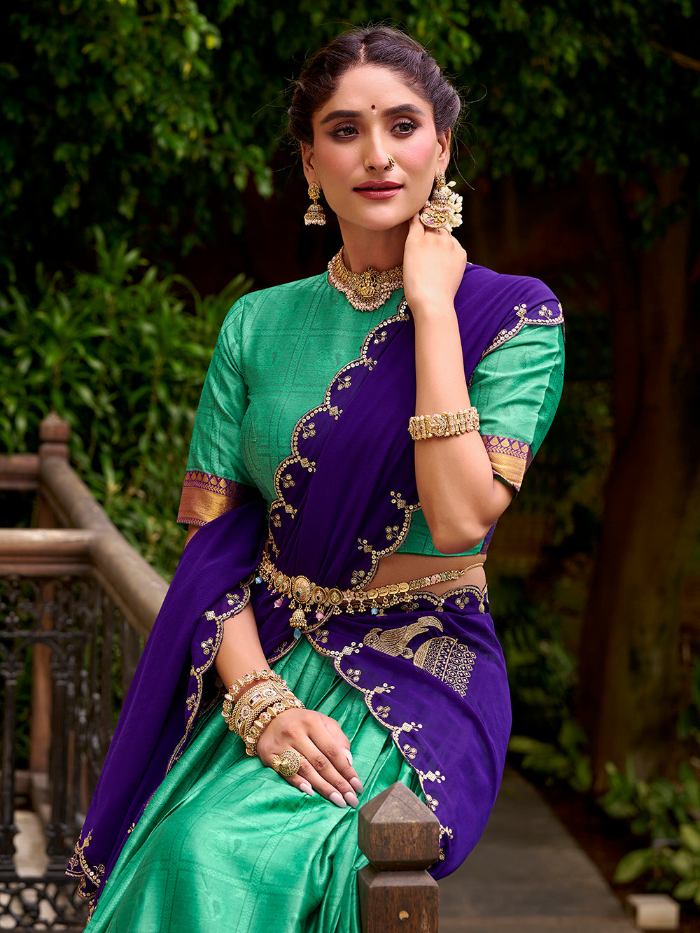 Bottle Green Color Zari Weaving Work Poly Cotton Lehenga Choli