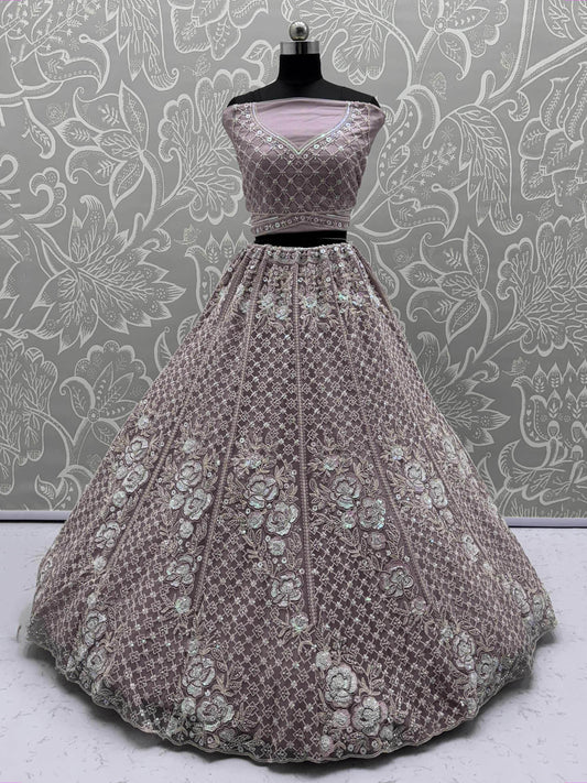 Phenomenal Mauve Bead Work Net Bridesmaid Lehenga Choli With Dupatta - Zeel Clothing