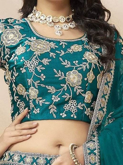 Phenomenal Teal Green Sequins Silk Bridesmaid Lehenga Choli With Dupatta - Zeel Clothing