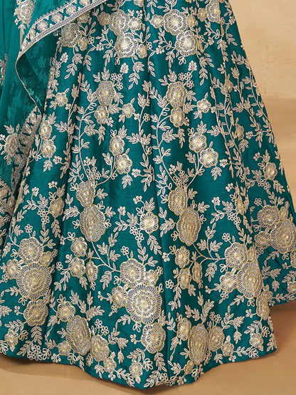 Phenomenal Teal Green Sequins Silk Bridesmaid Lehenga Choli With Dupatta - Zeel Clothing