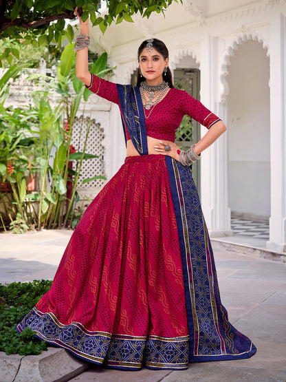 Pink Color Bandhej Print With Gotta Patti Lace Tasar Silk Lehenga Choli