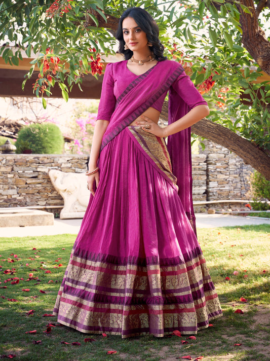 Pink Color Plain With Zari Weaving Work Chanderi Silk Lehenga Choli