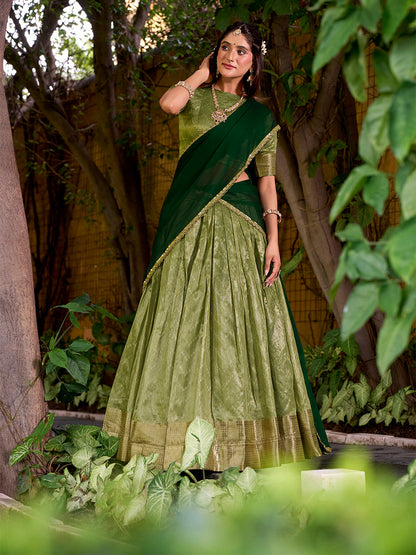 Pista Color Zari Weaving Work Dupion Silk Lehenga Choli