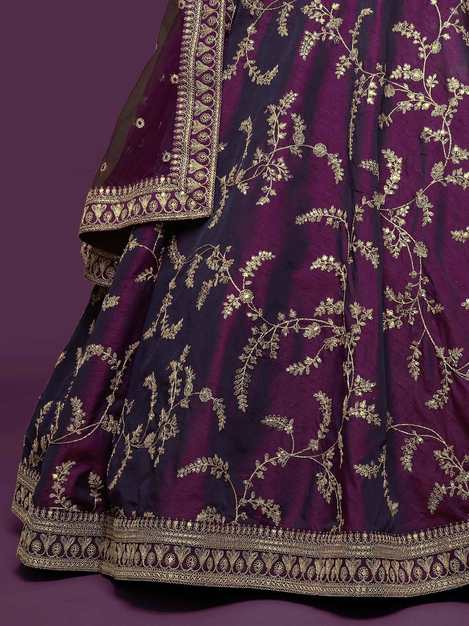 Pleasing Purple Thread Embroidery Art Silk Wedding Lehenga Choli - Zeel Clothing