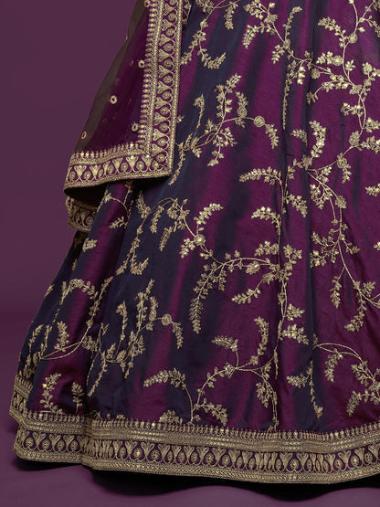 Pleasing Purple Thread Embroidery Art Silk Wedding Lehenga Choli - Zeel Clothing