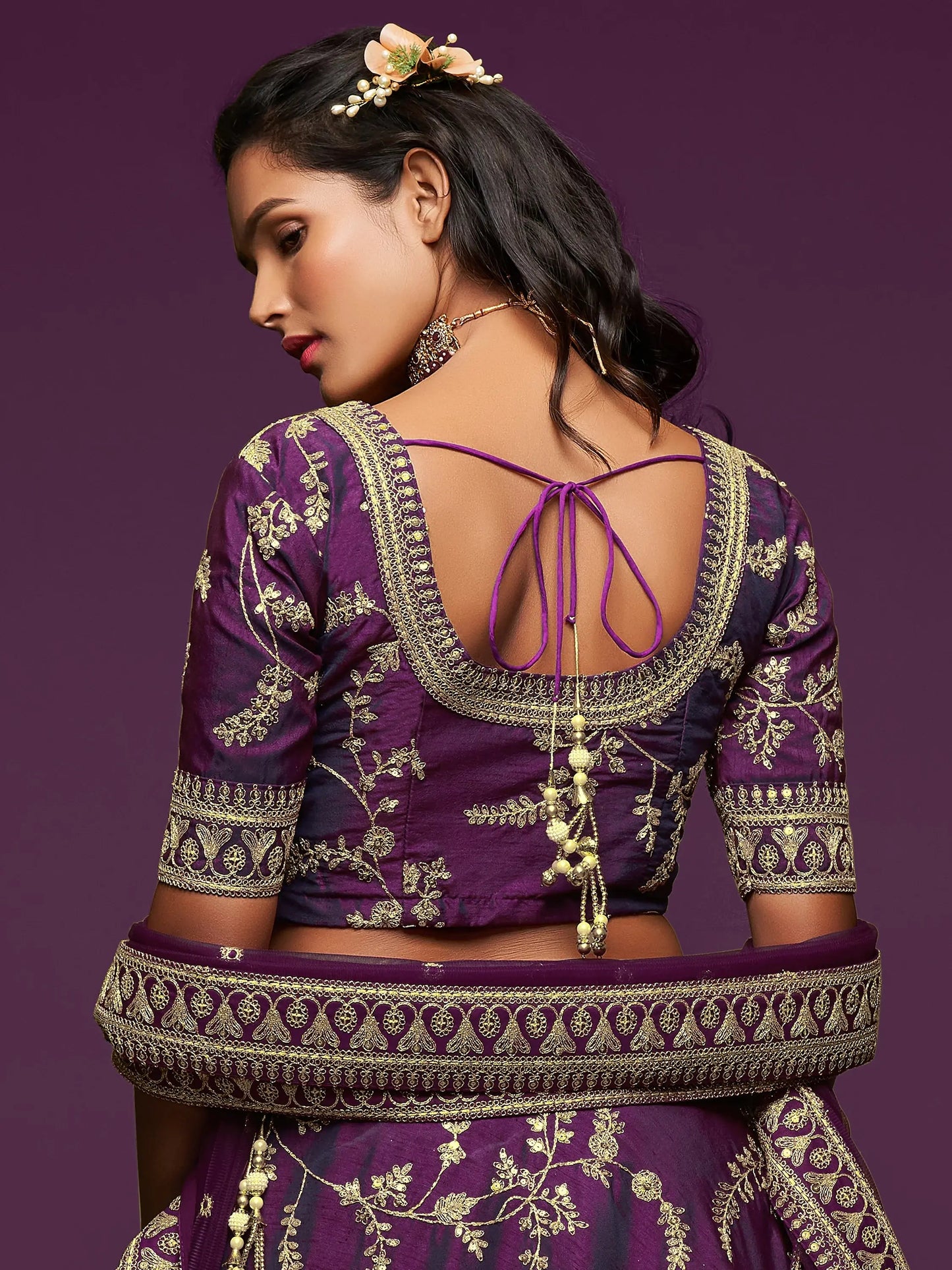 Pleasing Purple Thread Embroidery Art Silk Wedding Lehenga Choli - Zeel Clothing